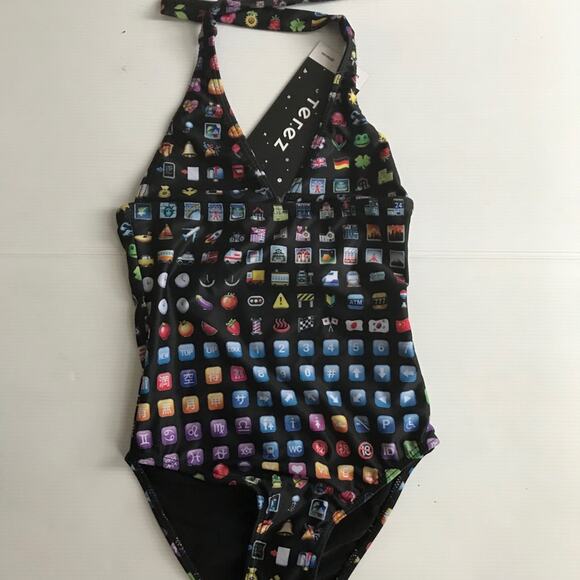 zara TEREZ Emoji One Piece  Halter Bathing Suit NWT 4 - Picture 1 of 5